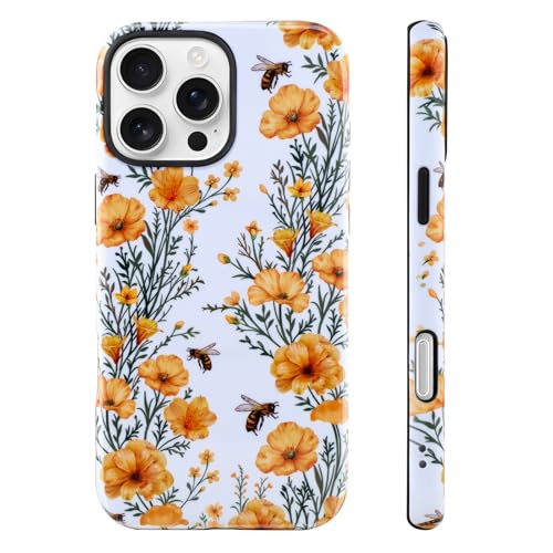 Image of Magnetic for iPhone 16 Pro Case [Compatible with Magsafe] Yellow Flower Floral Pattern Design, Full Body 2 in 1 Shockproof Scratch Resistant Protective Cover for Women Girl