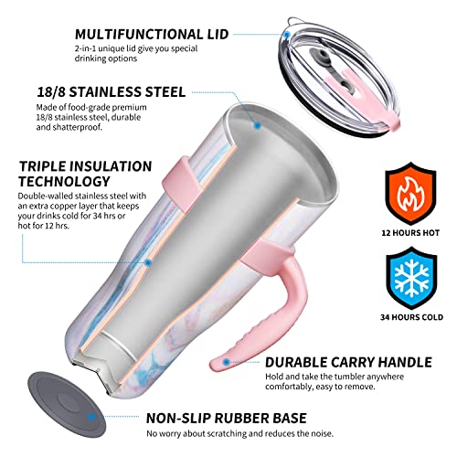 THILY Stainless Steel Vacuum Insulated Tumbler 1180 ml Coffee Travel Mug with Handle and Lids, Sweat Proof - Image 2