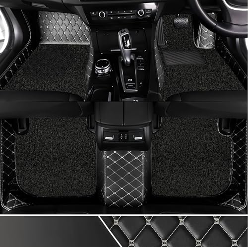 Image of NEXTA Premium Nappa Luxury Leather with Grass Mat Complete Set || 100% Waterproof and Washable||7D Cars Floor Mats for VinFast Limo Green - 7 Seater (All 3 Rows) | Color : (Black & Silver)