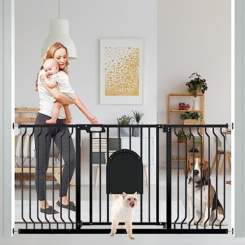 Image of 29.5-62 Inch Extra Wide Baby Gates, Mom's Choice Awards Winner-TSAYAWA Baby Gate with Cat Door for Pet Dog, Pressure Mounted Dog Gate Walk Through, Adjustable Pet Gates for Dogs Indoor, Black