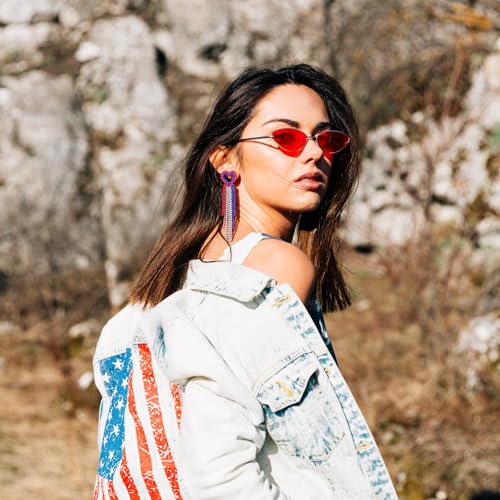 4th of July Heart Star Tassel Earrings Patriotic Rhinestone Dangle Earrings for Women Boho Long Drop Crystal American Flag Jewelry for Independence Day3