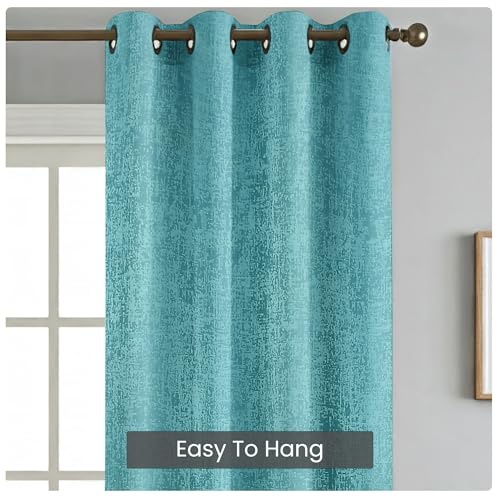 Image of FRESH FROM LOOM Supreme Texture Polyester Padre| Curtains for Home 7 Feet | Semi Black Out 80% Room Darkening Screens (Aqua | 2pc Double Weaved Parda | Eyelet Ring | Window & Door Curtain)