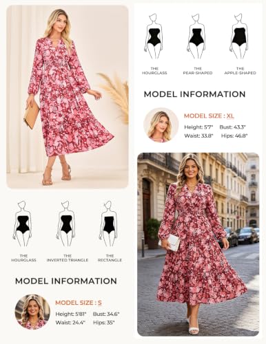 Image of GRACE KARIN Women's Floral Maxi Dress 2026 Fall Long Sleeve V Neck Empire Waist A Line Flowy Dress with Pocket