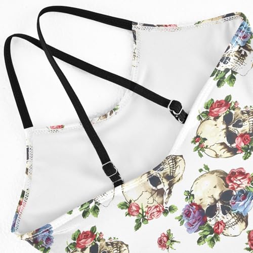 senya Girls Swimsuits One-Piece Swimwear Tie Bathing Suit Beach Summer Round Neck 9-10T Skulls with Roses Pattern4