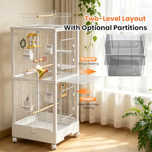 39-inch Large Double-Layer Clear Open-Top Bird Cage with Slide Out Tray,Detachable Rolling,Upright-Frame Bird Flight Cage with Perches and Feeder for Parakeet Conure Cockatiel Lovebird Budgie - Image 5