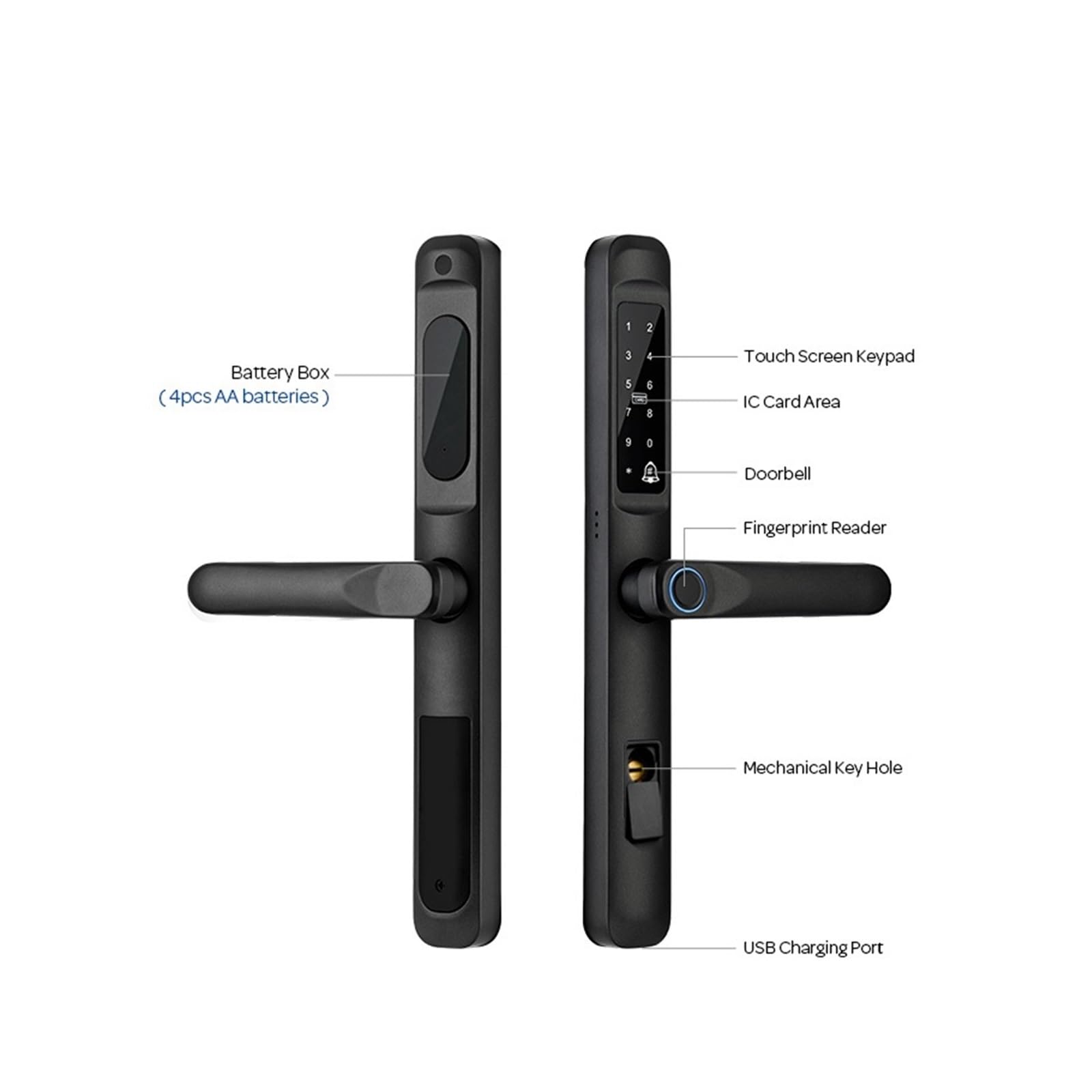 Serrure connectée, Serrure de porte intelligente étanche, serrure biométrique en aluminium, poignée numérique sans clé for portes coulissantes verre