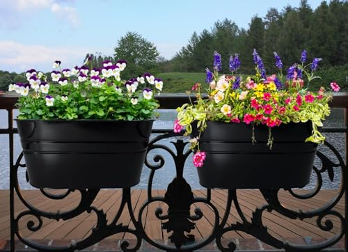 Image of 12 INCH Anti Rust Railing Oval Planter for Balcony & Garden with Detachable Handle | Hanging Flowerpot Holder | Metal Wall Planter for Indoor and Outdoor Decor (Black, 2)