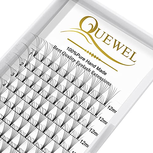 Premade Fans Eyelash Extensions 6D 0.07mm C 12mm Short Stem|Optinal 3D|4D|5D|6D|7D|8D 0.07/0.10mm C/D 8-18mm Mix-9-16mm 12-15mm 8-15mm(6D 0.07C 12mm) -  QUEWEL, NEW-DD-6D-0.07C-12mm