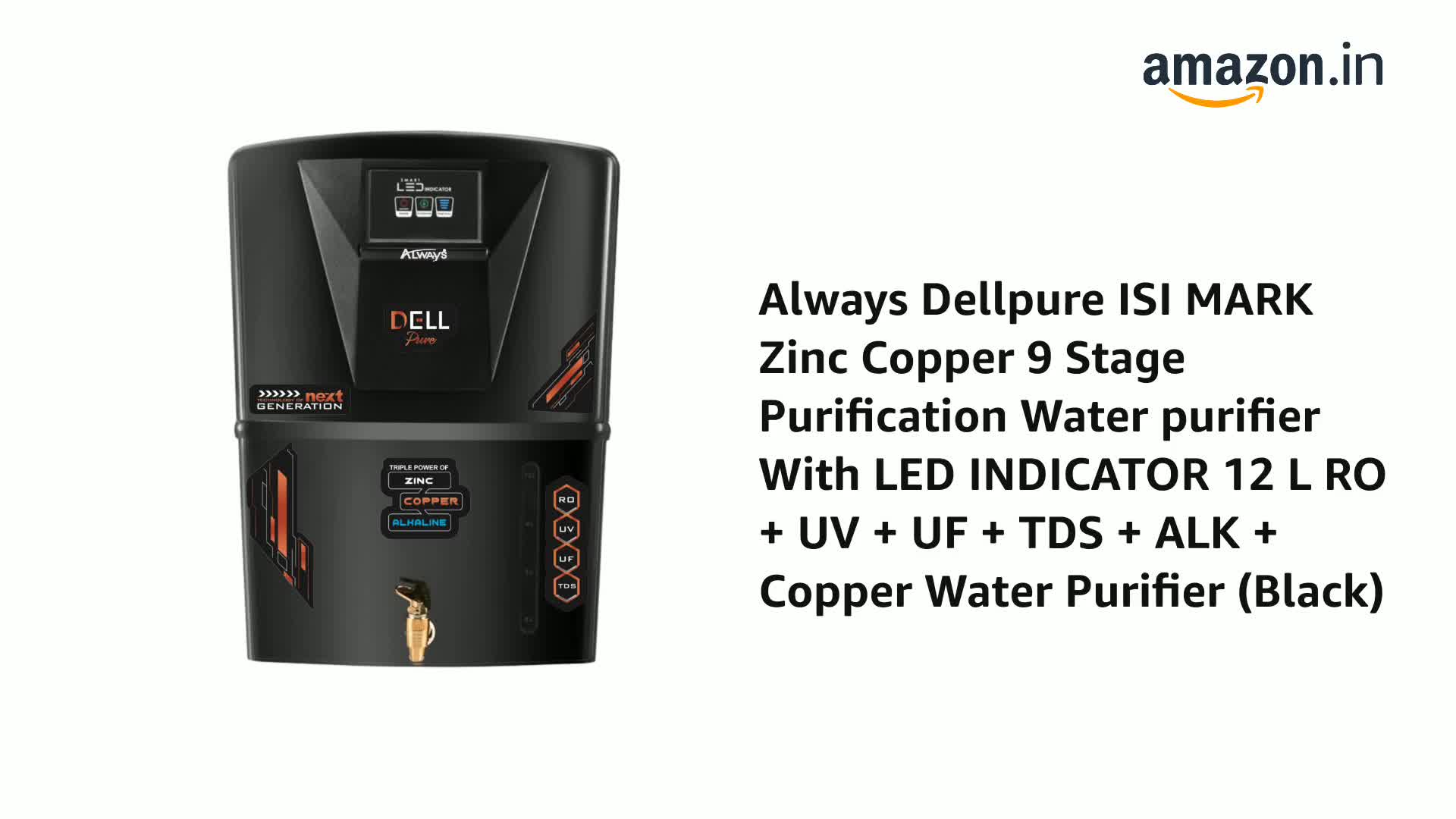 Always® Dellpure ISI Mark Zinc Copper 9-Stage Water Purifier–12L