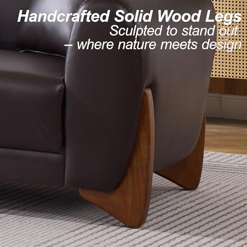 Image of 87 inch Faux Leather Cloud Couch Modern 3 Seater Sofa with Solid Wood Legs, 25 inch Extra Deep Seat, Comfy Thick Cushion Upholstered Sofa Couches with 3 Pillows for Living Room, Brown