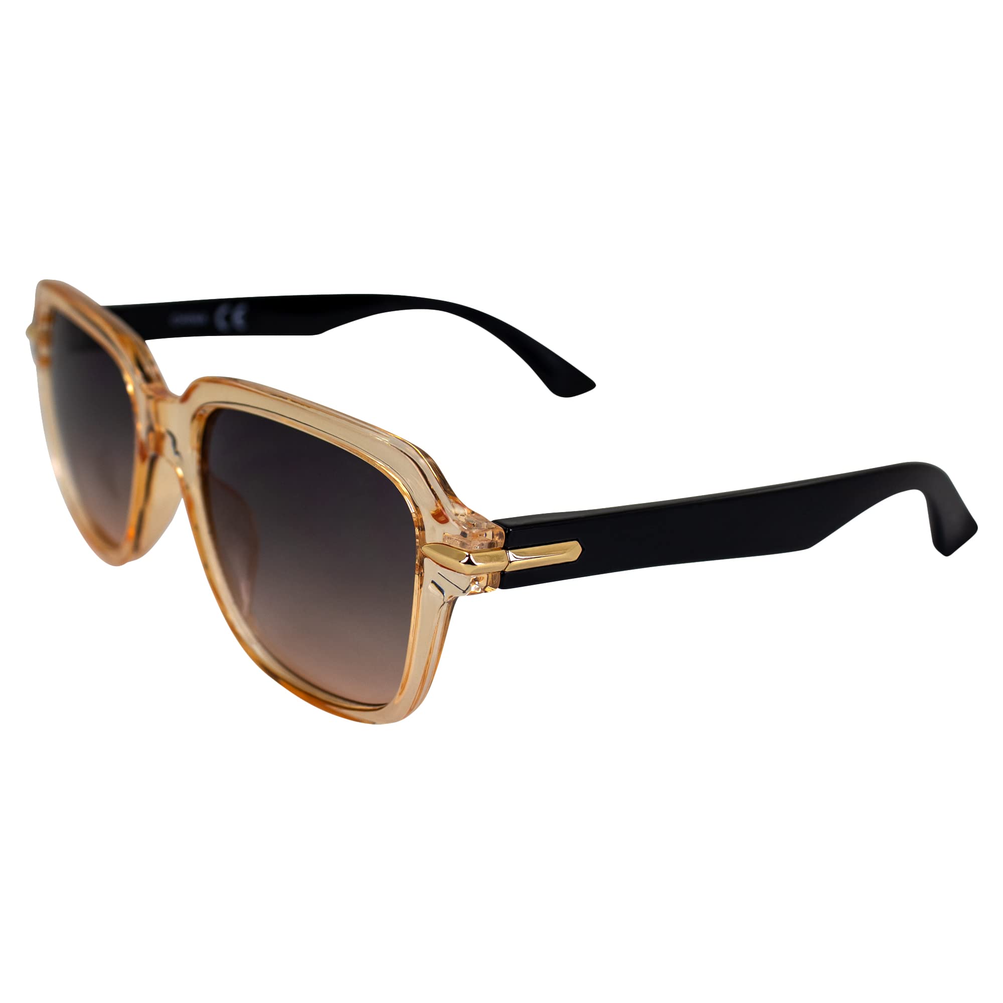 AlterImage Sunset Fashion Retro Sunglasses for Women Clear Frame w/Gold Metal Accent & Gradient Brown Lenses