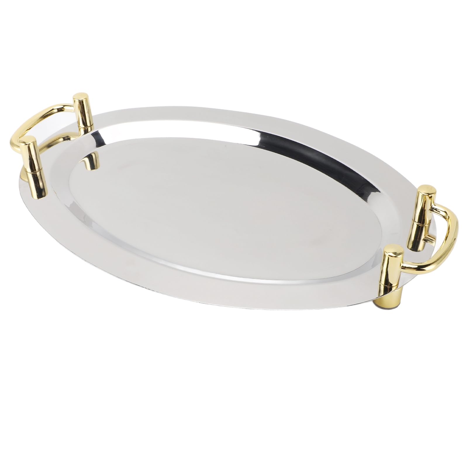 Plato de acero inoxidable con asa |Bandeja de Servicio de Metal Portátil para Buffet/Restaurante/Fiesta |El acabado de espejo mantiene los alimentos seguros y ordenados |Acero (Forma redonda con