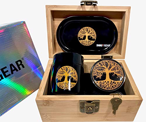Tree of Life Stash Box Combo - Grinder Stash Jar and Rolling Tray - Stash Box with Lock Locking Stash Box Wood Stash Boxes(Tree Of Life)