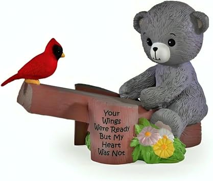 The Hamilton Collection Faithful Fuzzies Forever in My Heart Figurine Issue #4 "Your Wings were Ready Hand-Painted Bereavement Bear with Cardinal and Flowers Memorial Keepsake 3.5-inches