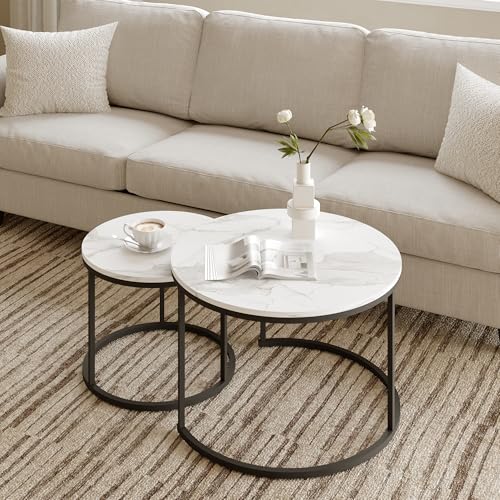 Image of Round Coffee Tables for Living Room,Set of 2 (Marble)