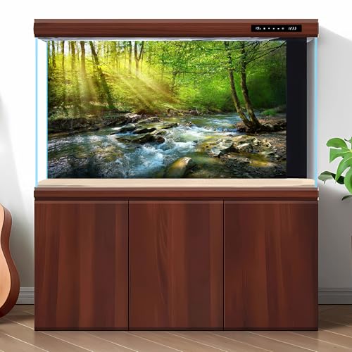 Image of Forest Aquarium Background Flowing Stream Sunbeams Fish Tank Background Lush Green Trees Fantastic Natural View Reptile Tank Backgrounds Deep Rainforest Jungle Reptile Enclosure Backgrounds 72x16in