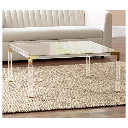 55 Downing Street Hanna Modern Glam Cast Acrylic Square Coffee Table 40" Wide Brilliant Gold Clear Tempered Glass Tabletop Decor for Spaces Living Room Home Entryway House Office