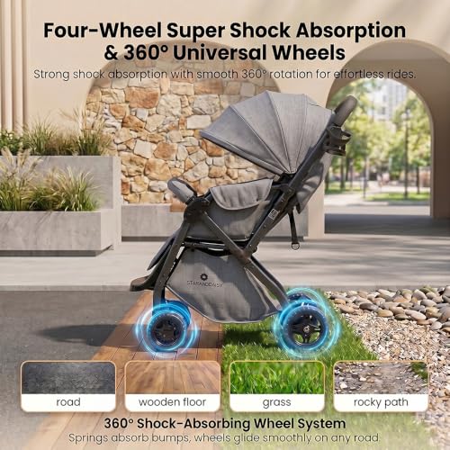 Image of StarAndDaisy Foldable Stroller for Baby 0-3 Years Infant & Toddler / Travel Pram for Baby with Adjustable Canopy & Footrest with Lockable Wheels, Multi-Level Recline , Removable Tray , Safety Harness Belt (Grey)