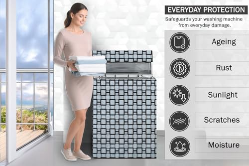 Image of Stylista PVC Washing Machine Cover Compatible for 7 KG Fully-Automatic Top Load TL-RGS, Lattice Pattern Grey