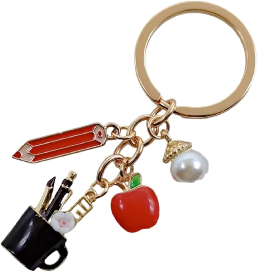Colorful Red Apple Pearl Charm Rope Pencil Purse Charming Keyring Teacher Appreciation Accessories image 3