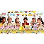 114 Pcs Yellow Birthday Party Supplies Kit - Decorations & Tableware Set Includes Banner, Tablecover, Plates, Napkins, Cups, Forks, Hats, Party Blowers for Themed Celebration Serve 20 - Image 4