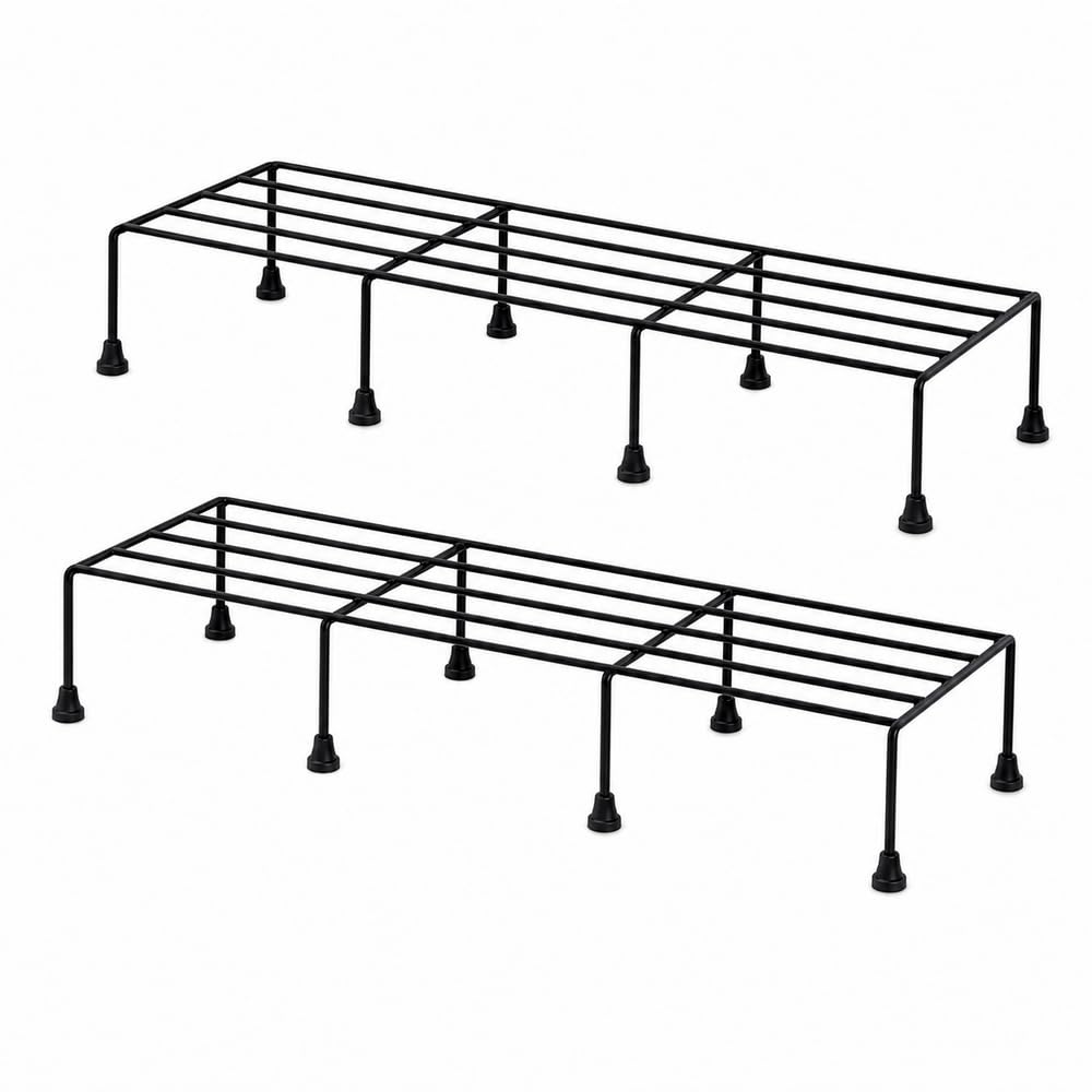 24 inch rectangular heavy duty metal planter stand | indoor outdoor flower pot stand for balcony, garden | black | pack of 2