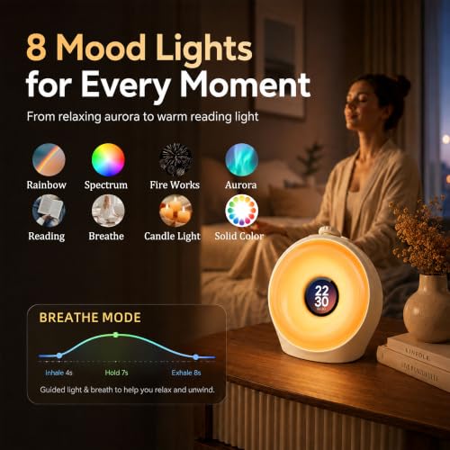 Sunrise Alarm Clock with 3 Unique Wake Up Modes for Every Sleeper, Sound Machine Night Light with 10 Natural White Noise Sounds and 8 Dimmable Ambient Mood Lighting for Bedrooms, Adults, Kids - Image 4