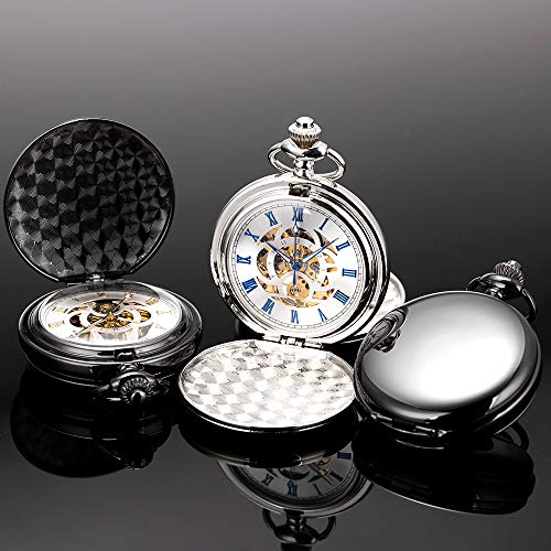 ManChDa-Pocket-Watch-Retro-Smooth-Classic-Mechanical-Hand-Wind-Steampunk-Roman-Numerals-Fob-Watch-for-Men-Women-with-Chain-Gift-Box
