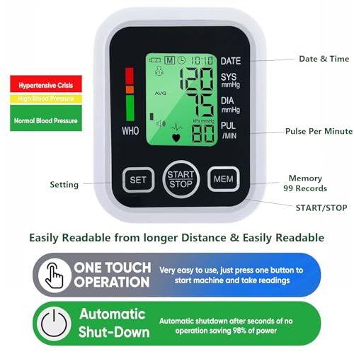 Image of Automatic Digital Blood Pressure Monitor Machine with Voice & Large Display | One-Touch BP Check, Accurate Upper Arm Cuff BP Apparatus for Home Use, Adults & Elderly (DM-BP06)