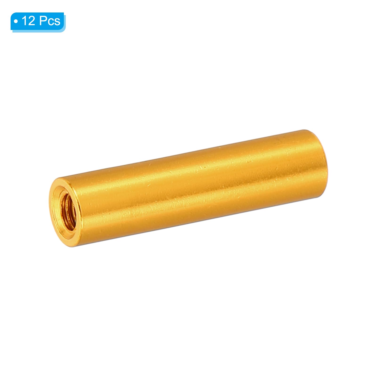 PATIKIL 12pcs M3 Metal Threaded Standoff Spacer Nuts, Round Aluminum Spacers Female Coupling Screws, 1/8" ID x 3/16" OD, Gold 3x5x22mm - Image 3