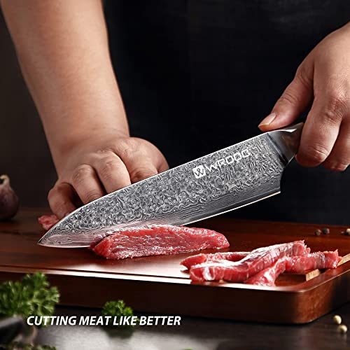 Wrooc [New] Razor Sharp Chef Knife, 67 Layers Damascus, 8 Inch Kitchen Knives With Military Grade G10 Handle, Japanese Steel Super Sharp, Superb Edge Retention, Stain & Corrosion Resistant #TOP4