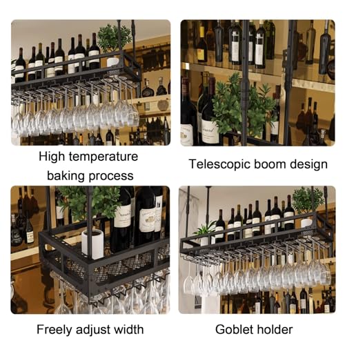 Rangement pour verres à pied et casier à vin de plafond réglable en métal