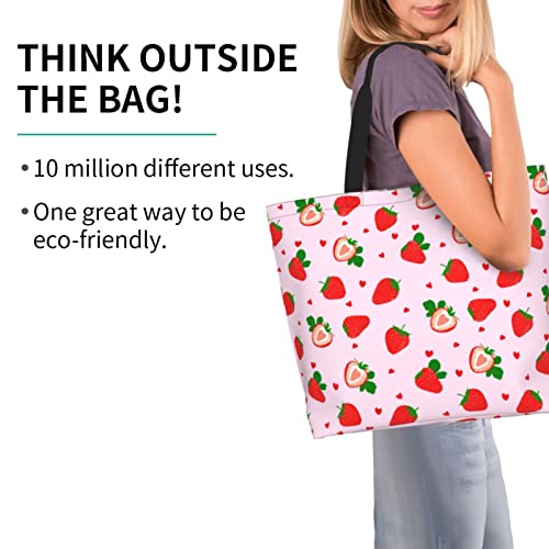 Cute Heart Strawberry Large Tote Bag For Women Casual Shoulder Bag Handbag Waterproof Crossbody Handbags Reusable For Beach Travel Grocery Shopping For Women Gifts #TOP1