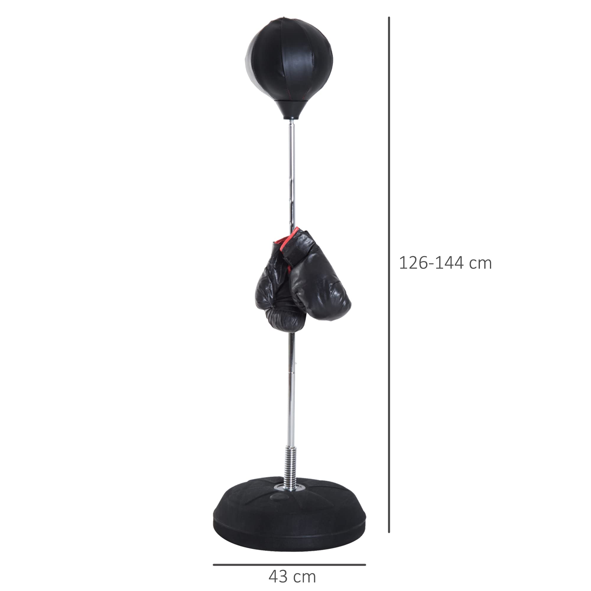HOMCOM Saco de Boxeo de Pie Punching Ball Altura Ajustable 126-144 cm Base Rellenable Guantes Boxeo Adultos