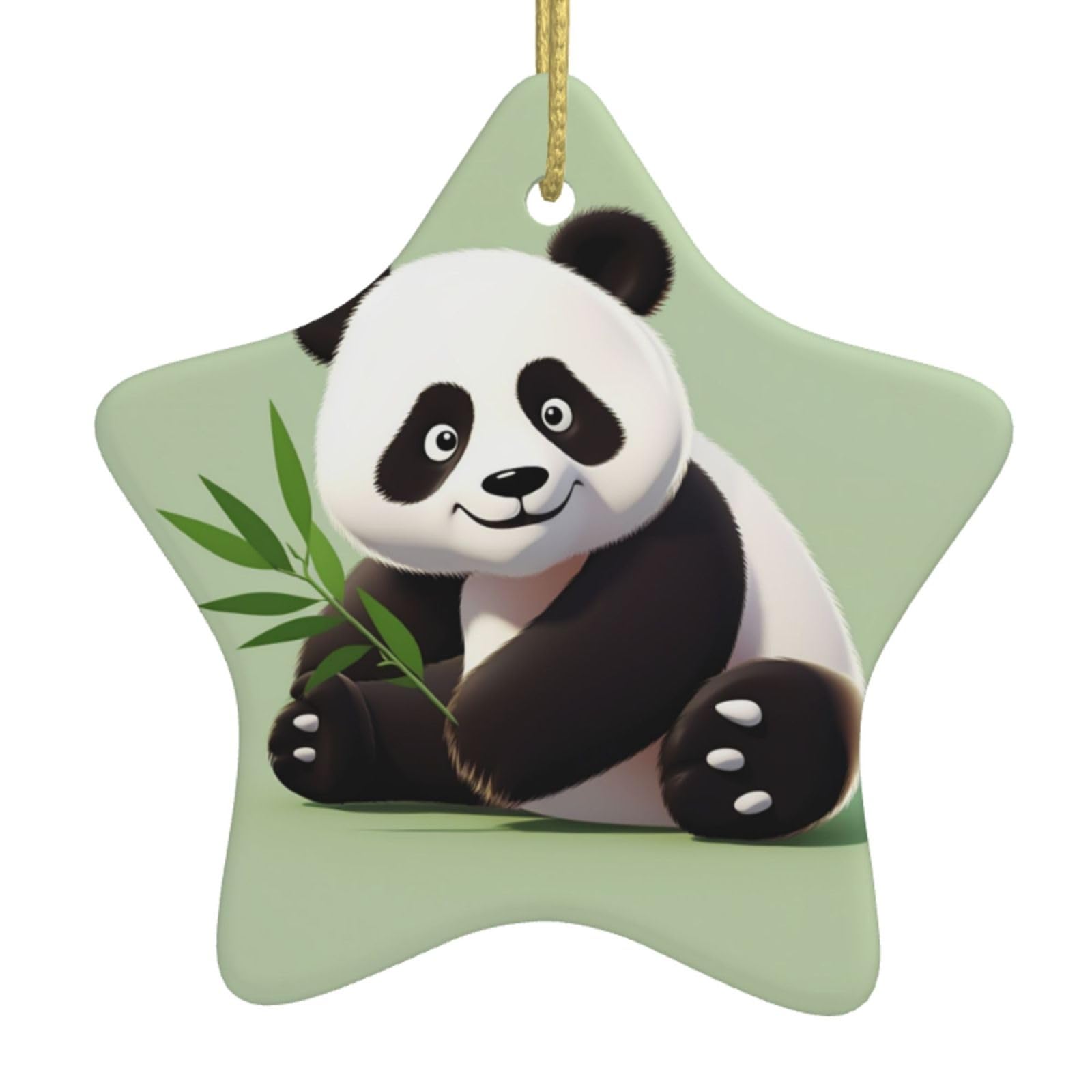 Ceramic Christmas Tree Hanging Ornaments with Gold Ropes Christmas Tree Decorations Star Ceramic Cute Panda Pendant Keepsake Decorations for Holiday Xmas Gift Ideas