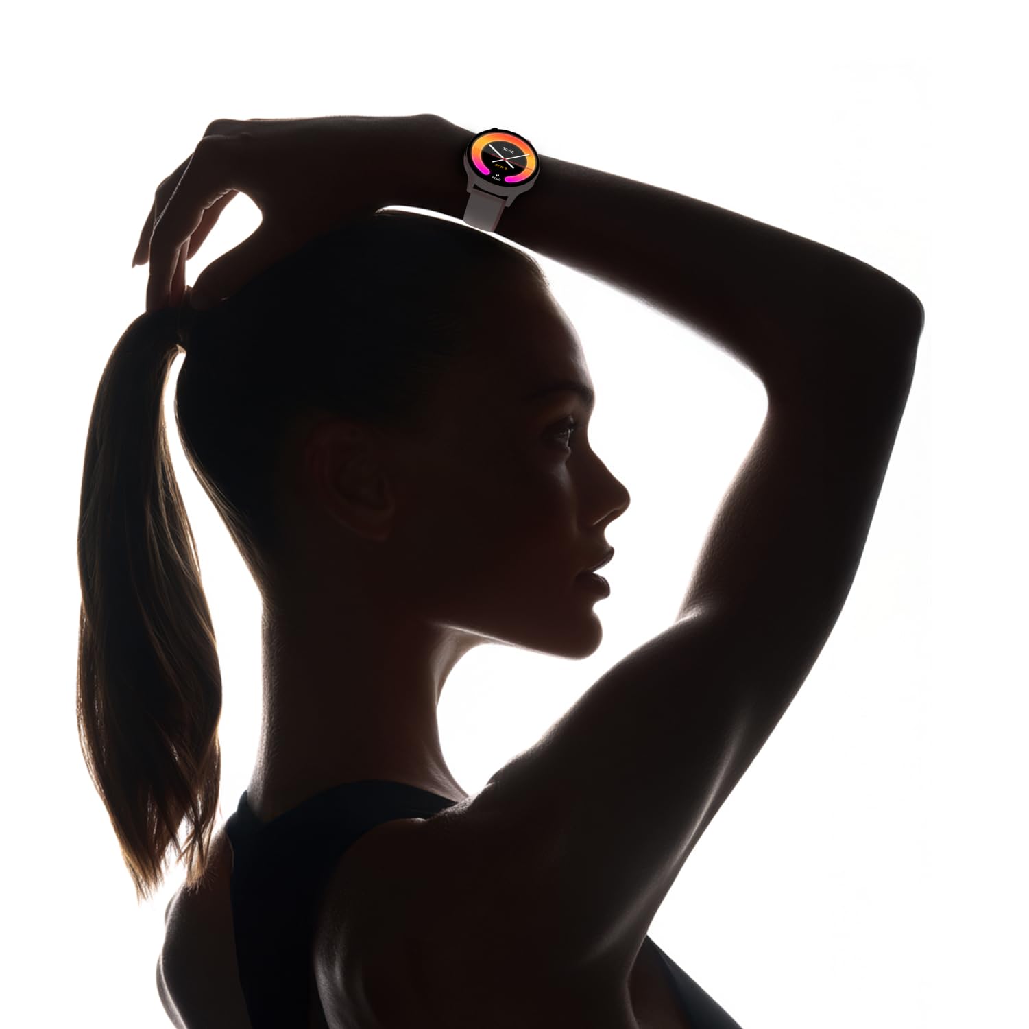 Forever Reloj inteligente IGO Watch 4 para mujer - AMOLED táctil, reloj redondo, monitor de sueño, deportes, fitness, alertas SMS, Bluetooth, resistente al agua IP67, blanco/rosa, 2 rayas, reloj