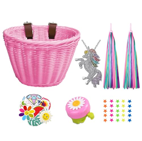 Kids Bike Basket, Wicker Handlebar Bicycle Basket for Girls