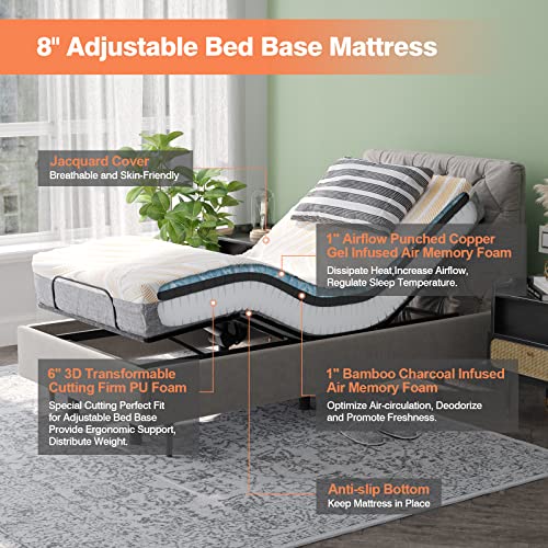 Komfott 8 Inch Adjustable Bed Mattress Twin Xl, 3D Transformable Cutting Mattress With Copper Gel Infused Air Memory Foam & Bamboo Charcoal Memory Foam, Mattress In A Box With Certipur-Us Certified #TOP3