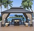 ALAULM 12'x16' Hardtop Gazebo, Outdoor Double Roof Canopy with Netting and Curtains, Galvanized Metal Frame, Sunshade for Patio, Backyard, Deck and Lawns-Sand