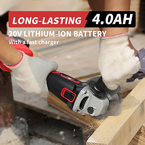 Mokeneye Angle Grinder, 20V Power Grinder Tool Cordless, 4-1/2’’/ 5’’ Cut-Off/Brushless Electric Grinder, Max 10000 Rpm, 4.0A Battery & Fast Charger, Metal/Wood Grinding And Cutting #TOP5