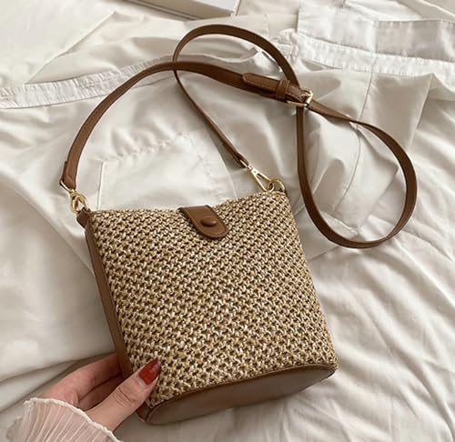 Image of Straw Beach Bags For Women Rattan Purse Summer Straw Cross-body Bag Raffia Handbag Purses Shoulder Bag Small Bucket Bag 2026