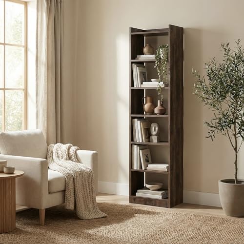 Image of Spire 6-Tier Tall Bookshelf & Corner Display Rack, Vertical Storage Organizer for Living Room & Office, 33x24x180cm (Walnut)