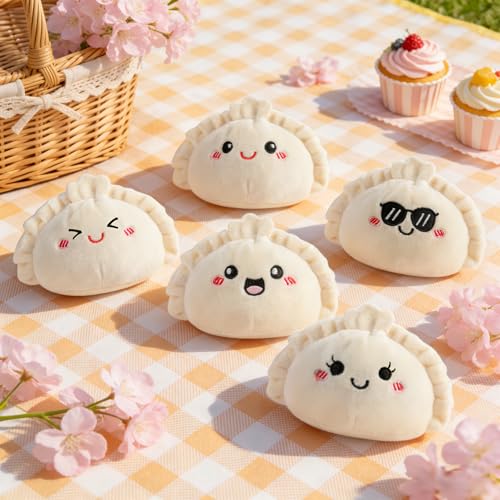 Image of Emotional Support Dumplings Plush Cute Stuff Gifts, 5 Tiny Squishy Dumplings with Carrying Basket, Best Friend Birthday Gifts for Him Friendship Bestie Adult (Dumpling)