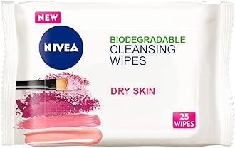 NIVEA 3in1 Caring Cleansing Wipes Dry Skin (25 Wipes), Plant-Based Makeup Remover Wipes, Face Wipes for Dry Skin, Gentle yet Effective Makeup Removal