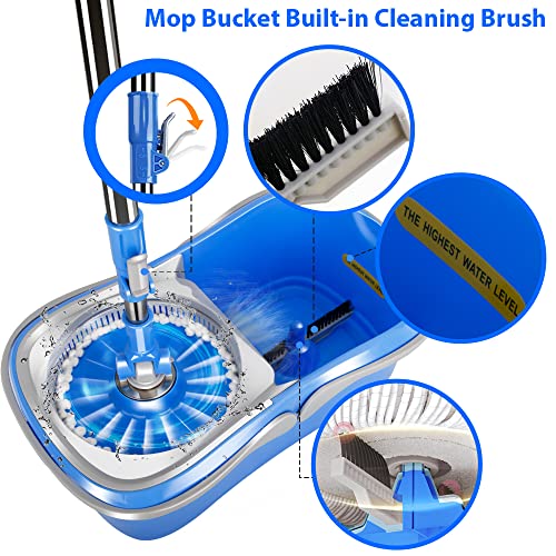 Mastertop Spin Mop And Bucket With Wringer Set, Microfiber Mops Bucket Floor Cleaning System, Wet Dry Spinning Mopping For Hardwood Laminate Floors - Stainless Steel Handle & 5 Reusable Pads #TOP3