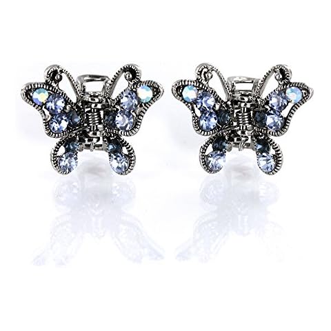 Small Decorative Hair Jaw Clips Vintage Butterfly Rhinestone Crystal Hair Claw Clips, Set of 2, Blue Cover