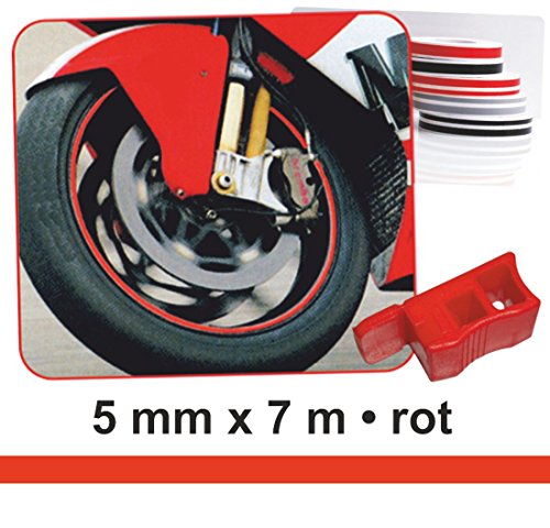 carstyling XXL Auto tira decorativa Wheel-Stripes por los llantas de la moto rojo 5 mm x 7 m