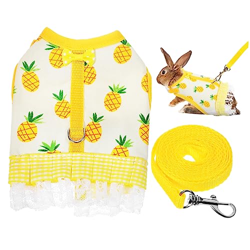 HOLIDYOYO Small Animal Vest Leash Set Cute Pineapple Pattern Breathable Harness for Rabbits Guinea Pigs Durable Leash for Outdoor Activities