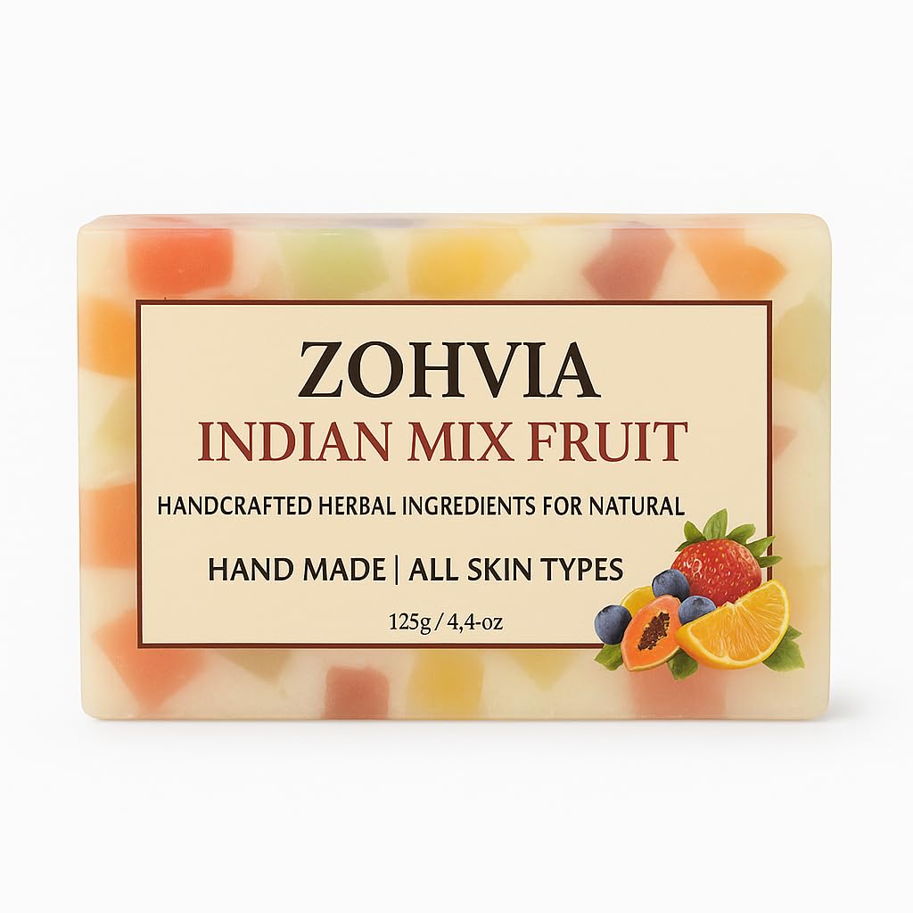 Refreshing Soap, Fruit Soap Bar, 4.4oz Handmade Herbal Cleanser with Papaya Orange Mango Extracts, Moisturizing Glycerine Hydrating for Dry Skin, Natural Vegan Face and Body Bar for Glow