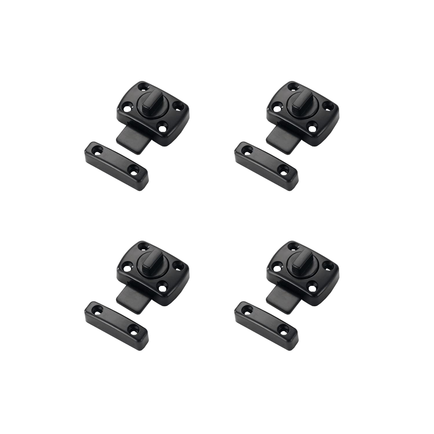 Likerainy Black Bathroom Toilet Door Latch 42X31mm Rotate Bolt Gate Latch Door Lock Zinc Alloy Coated Matte Finish 4Pcs